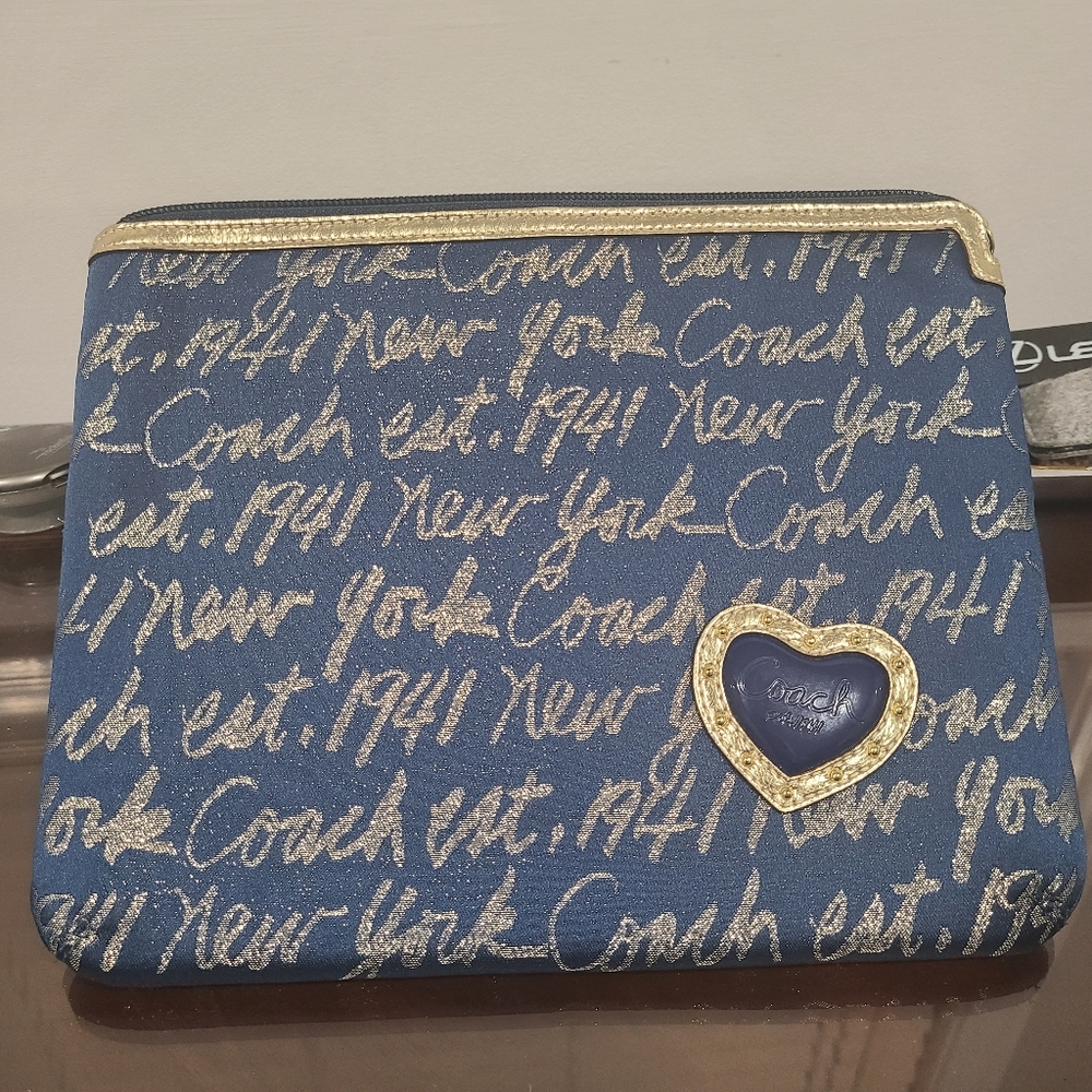 Coach Navy and Gold Script Tablet Sleeve